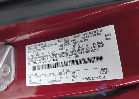 2019 Ford Escape Sel from USA, damaged, VIN 1FMCU0HD9KUA14222